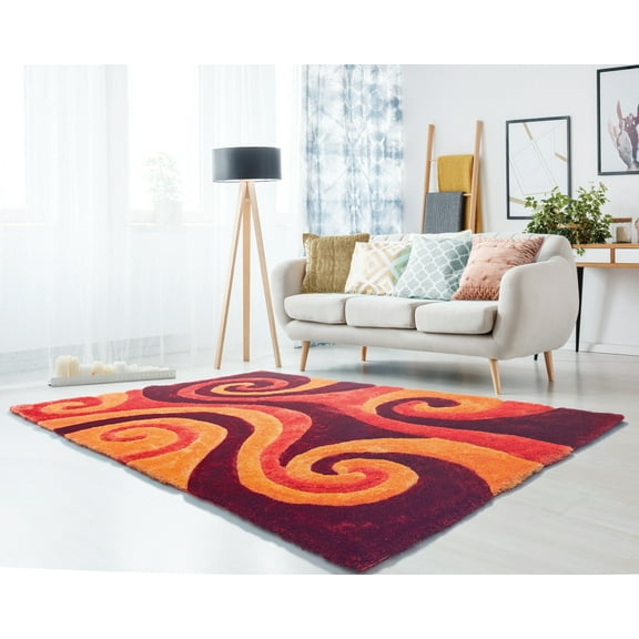 United Weavers of America Veria Cissa Shag Swirl Shag Contemporary Area Rugs, Orange
