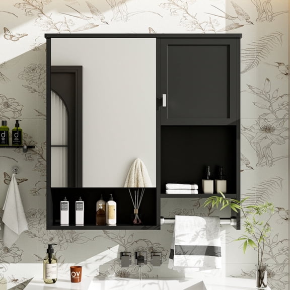29'' x 28'' Modern Wall Mounted Bathroom Medicine Cabinet Bathroom Wall Storage Cabinet with Mirror Over the Toilet Space Saver Cabinet with Towels Bar
