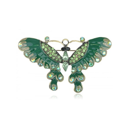 - Antique ChicDark Green Enamel Peridot Crystal Butterfly Pin Brooch