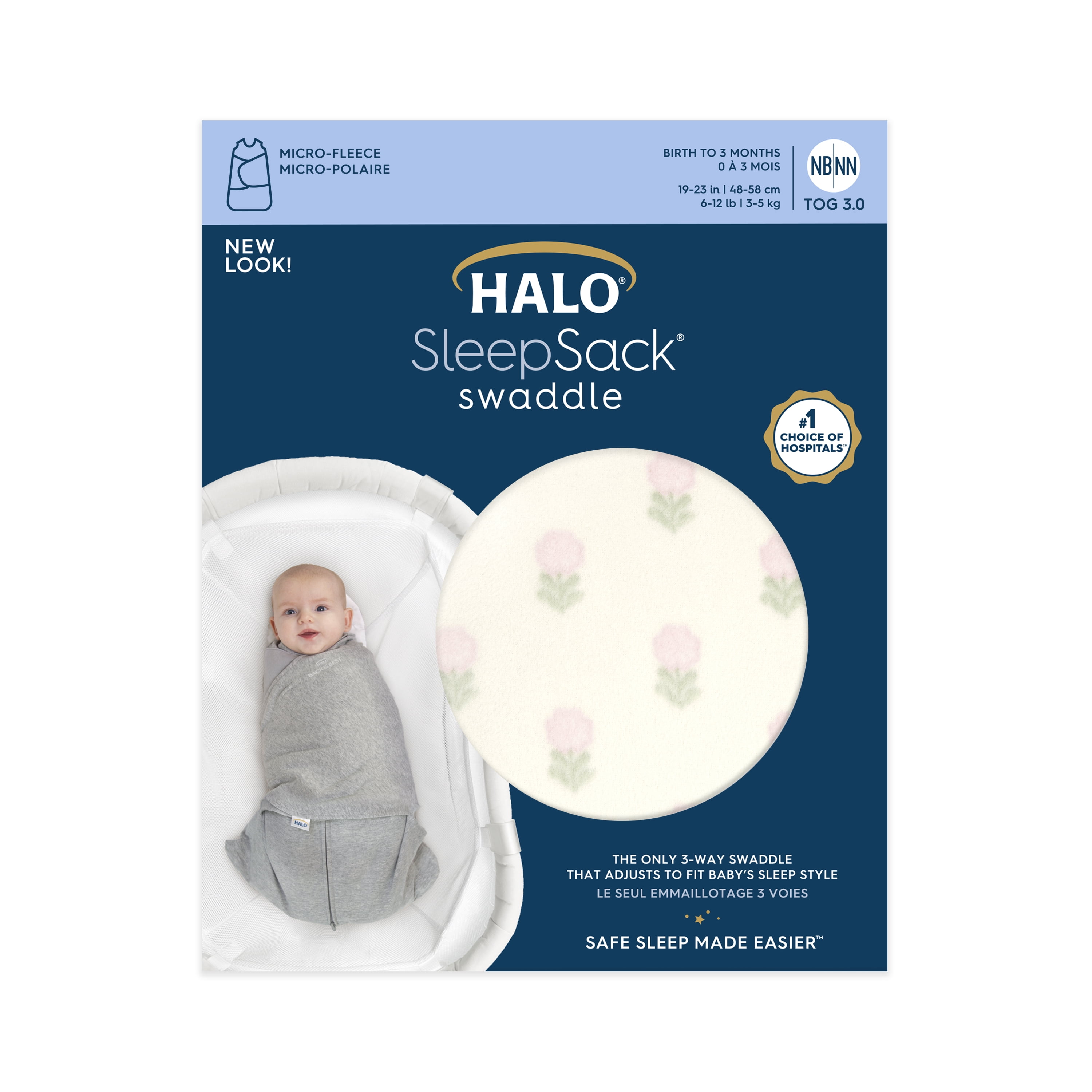 HALO SleepSack Swaddle, Micro-Fleece, Block Flower, Newborn Girls, 0-3 Months