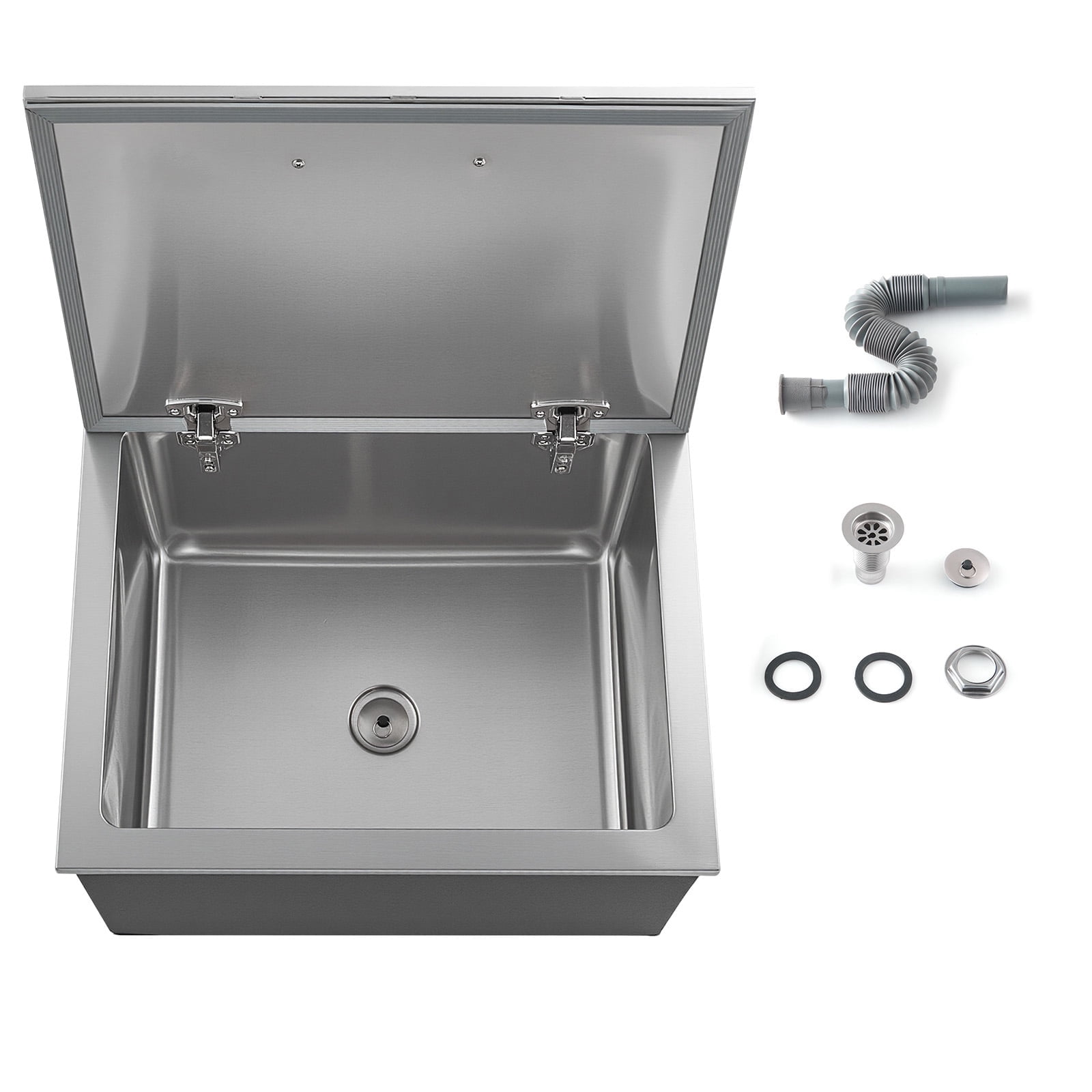 KFFKFF 20"L x 16"W x 13"H Drop-in Ice Chest 44.7 Quart 304 Stainless Steel Cooler with Hinged Lid, Large Capacity Outdoor Kitchen Ice Bar with Drain Pipe for Chilled Wine Beer