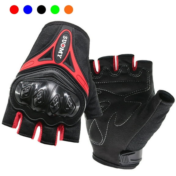 1 Pairs Half Finger Motocycle Gloves, Red Motorcycle Gloves for Summer, Size L PVC Hard Shell Breathable Lightweight Motorcyle Gloves, Touchscreen Motorcycle Riding Gloves for Road Racing