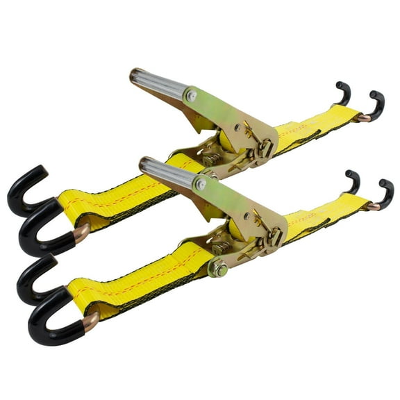 (2 Pack) Steering Wheel Lock with Coated Claw Hooks for Wrecker Tow Truck, Ratchet Style - Secure The Steering Wheel to Brake Pedal, Seat Frame or Other Anchor Point