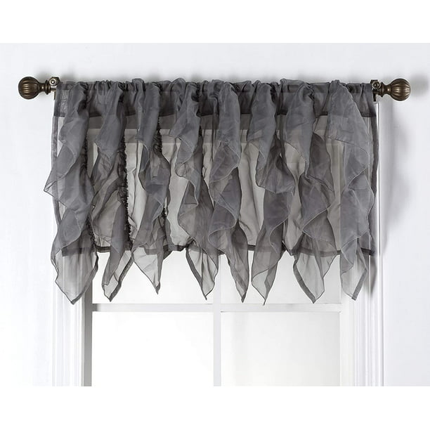 Cascade Grey Shabby Chic Sheer Ruffled Window Curtain 16