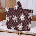 thumbnail image 5 of Red and Black Checkered Christmas Snowflake Pattern Hooded Bath Towel，60"x35" for Ages 3 To 12 Kids, Quick Dry Lightweight Soft Microfiber Hood Beach Towel Cover Up for Kids, 5 of 7