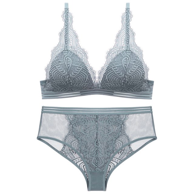 Conjunto de sujetador de mujer con copas de conejo, lencería sexy, sin aros, de encaje fino y francés