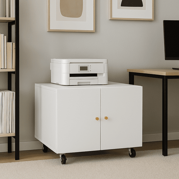 Homy Casa Metal Printer Stand with Storage, Space-Saving & Stylish for Home Office, White