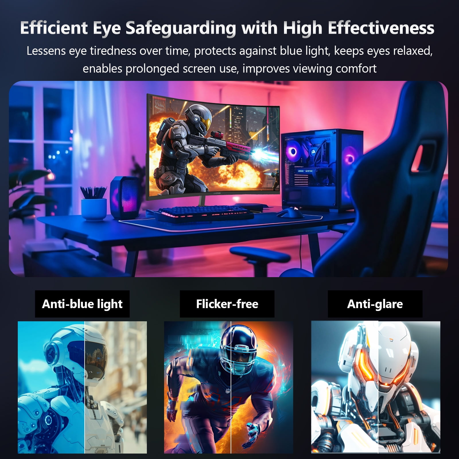 Z-EDGE 24 Inch 200Hz Curved Gaming Monitor, FHD 1080P VA Display, 1ms MPRT, AMD FreeSync, HDR Support, VESA Mount Compatible