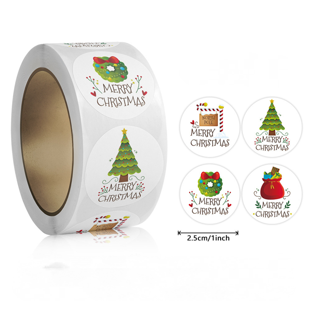 Christmas Merry Sticker Circular Label 1-inch, Christmas Card, Children's Sticker for scrapbooks or card making Christmas parties