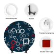 thumbnail image 4 of Daiia Navy Blue Geometric Printed Pattern Ceramic Plate Dinner Plates Bone China Decorative Plates with Display Stand Art Ceramic Ornaments for Wall Hanging Decoration-8in, 4 of 6