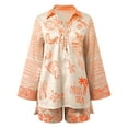 thumbnail image 7 of Women Shorts Sets Outfits Casual Beach Stylish Printed Long Sleeve V Neck Loose Shirt Shorts Suit Womens Summer Outfits Orange XXXL, 7 of 7