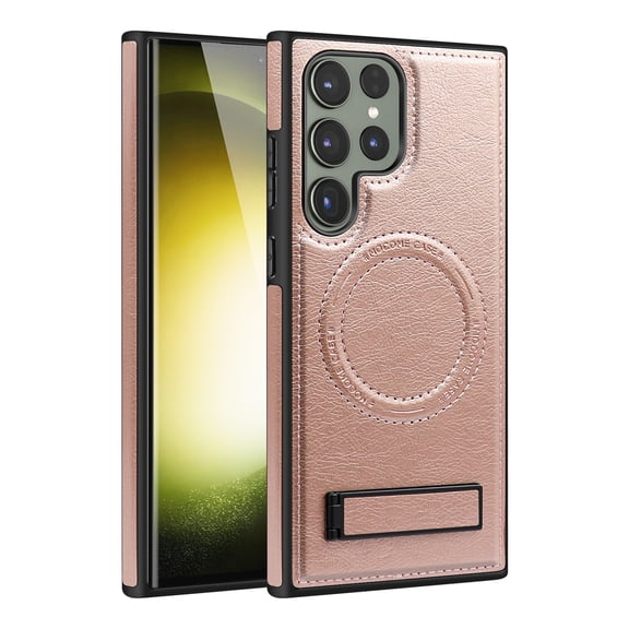 TECH CIRCLE for Samsung Galaxy S24 PU Leather Magnetic Case 【Compatible with Magsafe】 Wireless Charging Cover PC TPU Stand Funda para Rugged Anti-Slip Shockproof Protection Cover,Rosegold