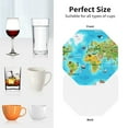 thumbnail image 4 of KLL Drink Coasters Set Octagon of 4,PU Leather Absorbent Coasters Set Decorative Coffee Cup Coasters Housewarming Gift for Home Decor-World Map With Animals Landmarks, 4 of 5