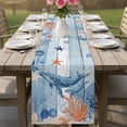 thumbnail image 4 of Coastal Whale Table Runner 90 Inches, Nautical Ocean Coral Blue Wooden Grain Bed Runner Dresser Scarves Tabletop for Indoor Outdoor Parties/Ceremony/Banquet, 13" x 90", 4 of 9