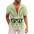 thumbnail image 4 of Spring Summer Casual Button Down Shirt Men's Easter Rabbit Print Short Sleeve Green L, 4 of 4