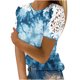 thumbnail image 1 of Mujeres Causal Mangas Cortas Cómodo Encaje Cuello Redondo Estampado Blusa Pullover Tops Camisa OAVQHLG3B Store lin121212, 1 of 5