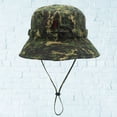 thumbnail image 5 of Camouflage Boonie Hat Ripstop Bucket Hat with Chin Strap for Sports Hunting Fishing Sun Protection (Army Green Camouflage）, 5 of 6