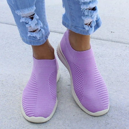 Gubotare Womens Tennis Shoes Women s Rhinestones Glitter Slip On Sneakers Cute Bowknot Platform Walking Loafers Shoes for Girls Purple 5.5
