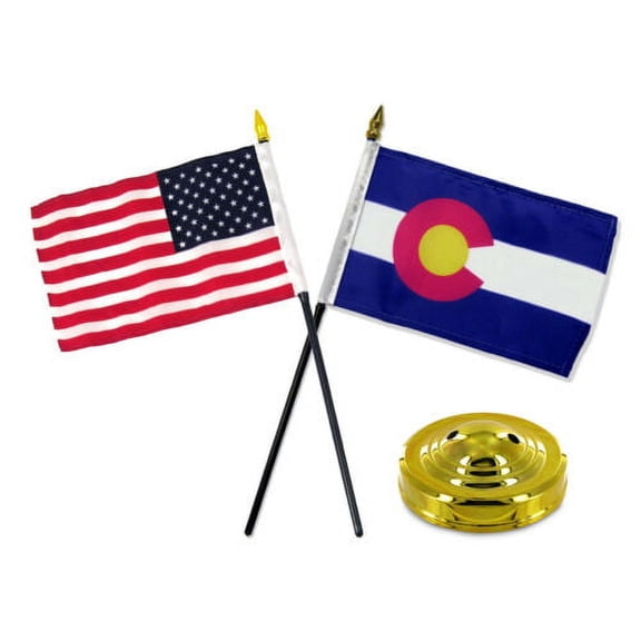 Colorado State w/ USA America American Flag 4"x6" Desk Set Table Stick Gold Base