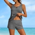 thumbnail image 4 of Women's Solid Color Loose Fit Drawstring Swimsuit with Chest Cushion and Split Leg Design, 4 of 6