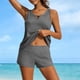 thumbnail image 4 of Tankini de moda para mujer, color sólido con cojín en el pecho y sin soporte de acero, traje de baño holgado con cordón dividido, traje de baño de dos piezas para mujer, trajes de baño tankini para mu, 4 of 6