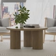 thumbnail image 3 of Pusnapku Round Coffee Table, 31.5" Wood Unique Accent Couch Table with 3 Fluted Legs, Farmhouse Small Circle Center Desk for Living Room, Bedroom, 3 of 9