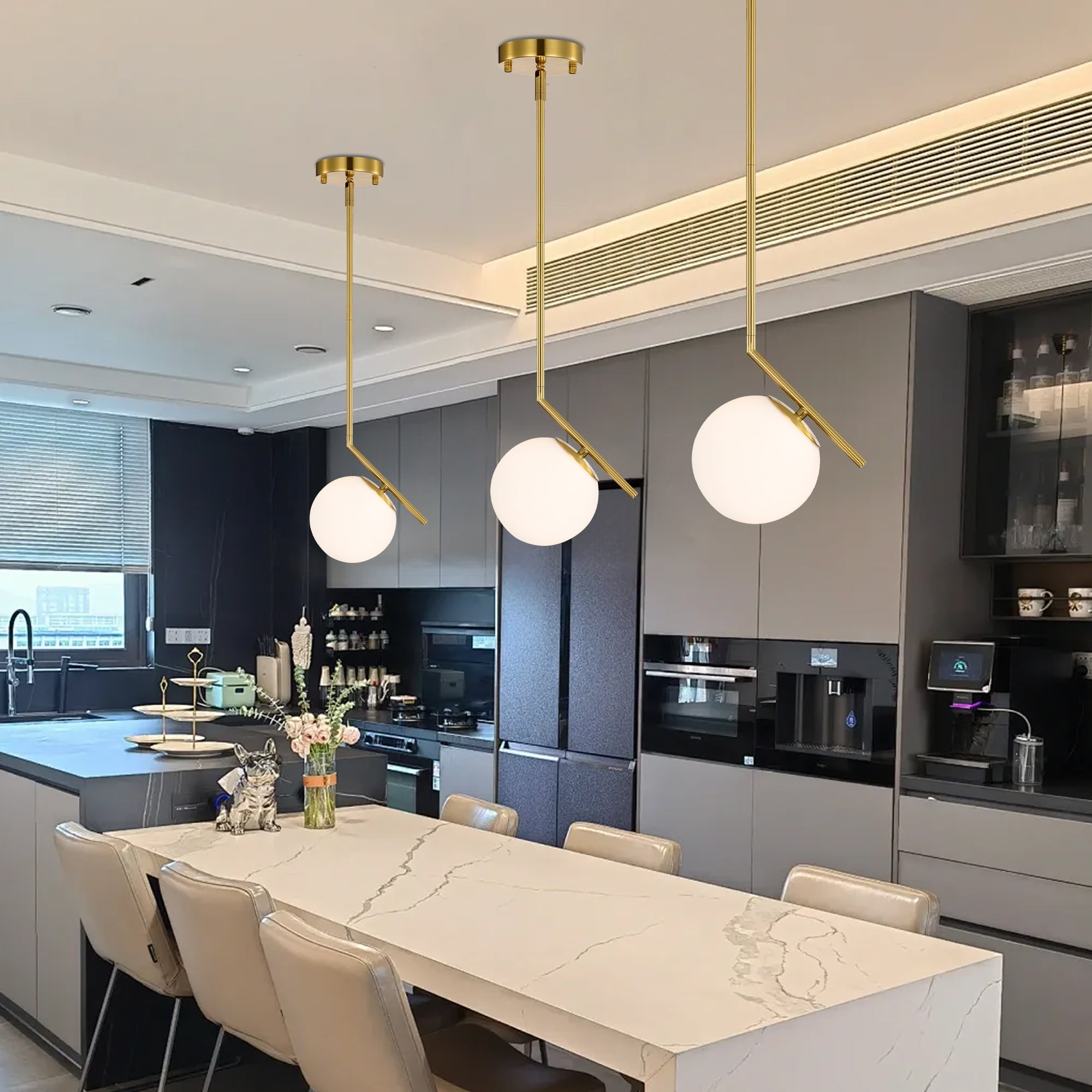 Gold Globe Pendant Light, 5.9" Frosted Glass Shade for Kitchen Island, E12