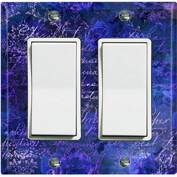 Metal Light Switch Plate Outlet Cover (Blue Wallpaper Letter Damask LET005)