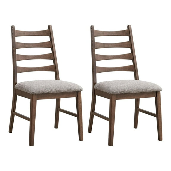 Gzxs Rustic Armless Dining Chairs Set of 2, Wooden Kitchen Chairs with Gray Linen Padded Seat, for Dining Room, Living Room (Walnut)