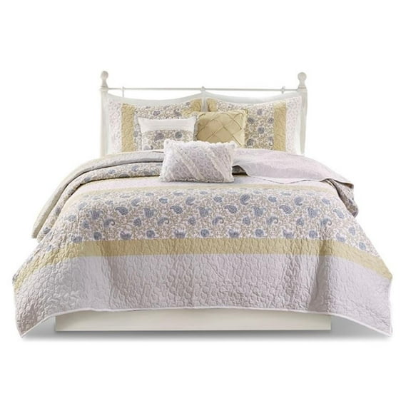 Pemberly Row 6 Piece Cotton Quilt Set with Throw Pillows in Yellow King/Cal