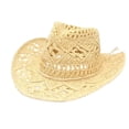 thumbnail image 4 of Straw Cowboy Hat, Handmade Weave Sun Hat, Floppy Beach Hat, Straw Hats for Festival Vacation Travel Outdoor , Beige, 4 of 7
