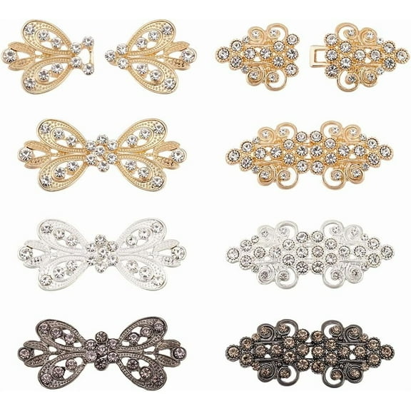 6 Pair Cloak Clasp Fasteners Alloy Rhinestone Snap Lock Clasps Gold/Black/White Bowknot Interlocking Belt Buckle Retro Shawl Sweater Clips Vintage Cardigan Clips
