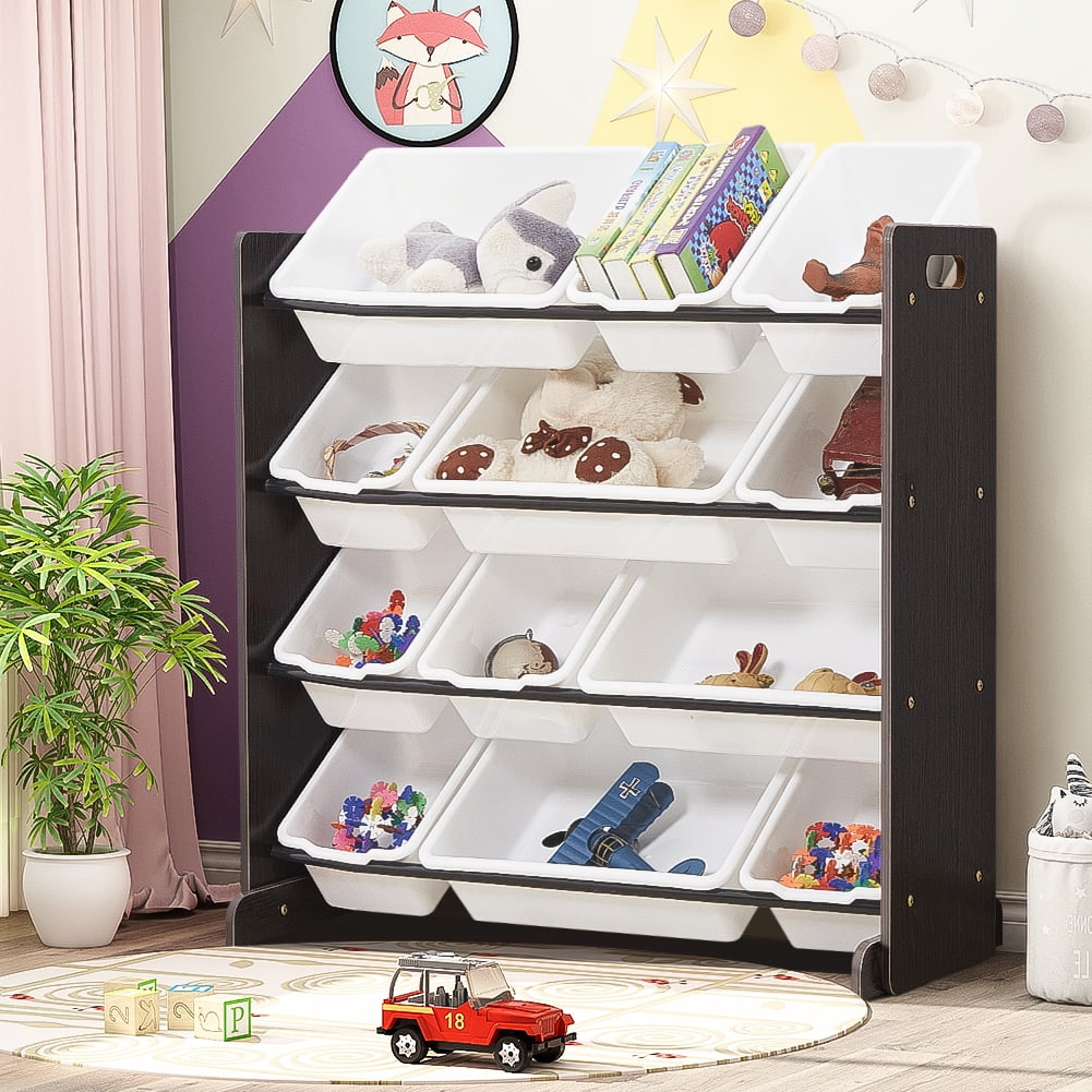 Lowestbest Storage Shelf for Children Toys, Four-Layer Storage Unit for Children, Brown
