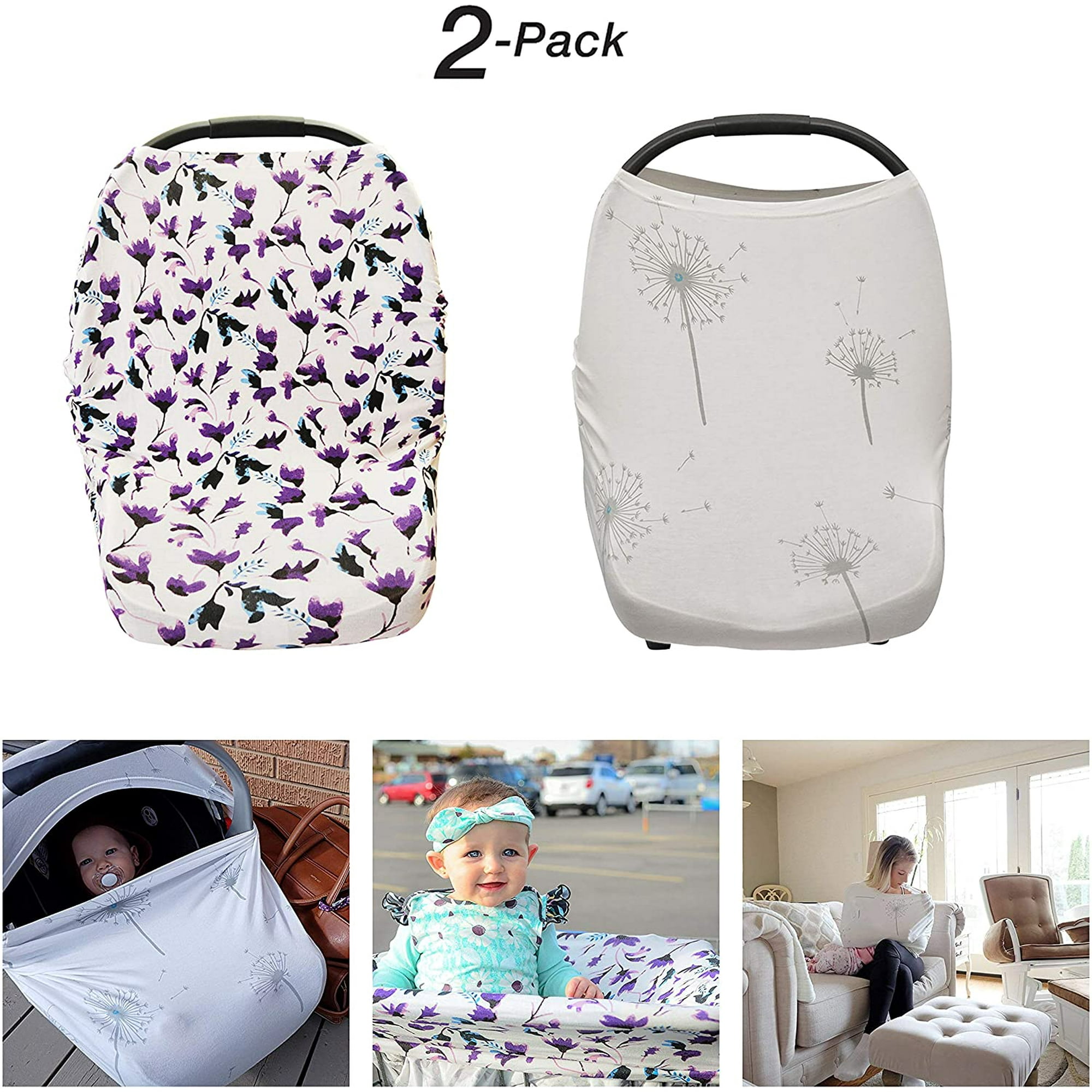 Hunnybaby Baby Car Seat Cover For Babies 6 In 1 Use Nursing Cover Shopping Cart Cover 2 Pack White
