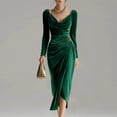 thumbnail image 3 of Women's Casual Dress Long Sleeve Elegant Fitted Classic Solid Color Midi Dress for Spring Fall Office Daily,Army Green,L, 3 of 6