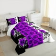 thumbnail image 2 of Manfei Purple Rose Queen Comforter Set,Rustic Flower Floral Bedding Sets,Blue Black White Bedding Comforter Set For Men Women,Super Cozy Room Decor,3 Pieces, 2 of 7