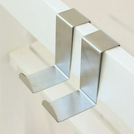 

2Pcs Stainless Steel Over Door Hooks Kitchen Cabinet Hat Clothes Hanger Holders