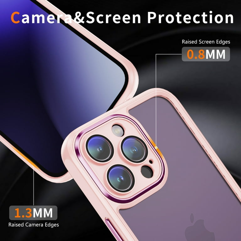 ELEHOLD Hybrid Clear Case for iPhone 15 Pro Max,Transparent Clear Metal  Lens Frame All-inclusive Lens Film Protection Metal Button Slim Shockproof  Case for iPhone 15 Pro Max,Apricot 
