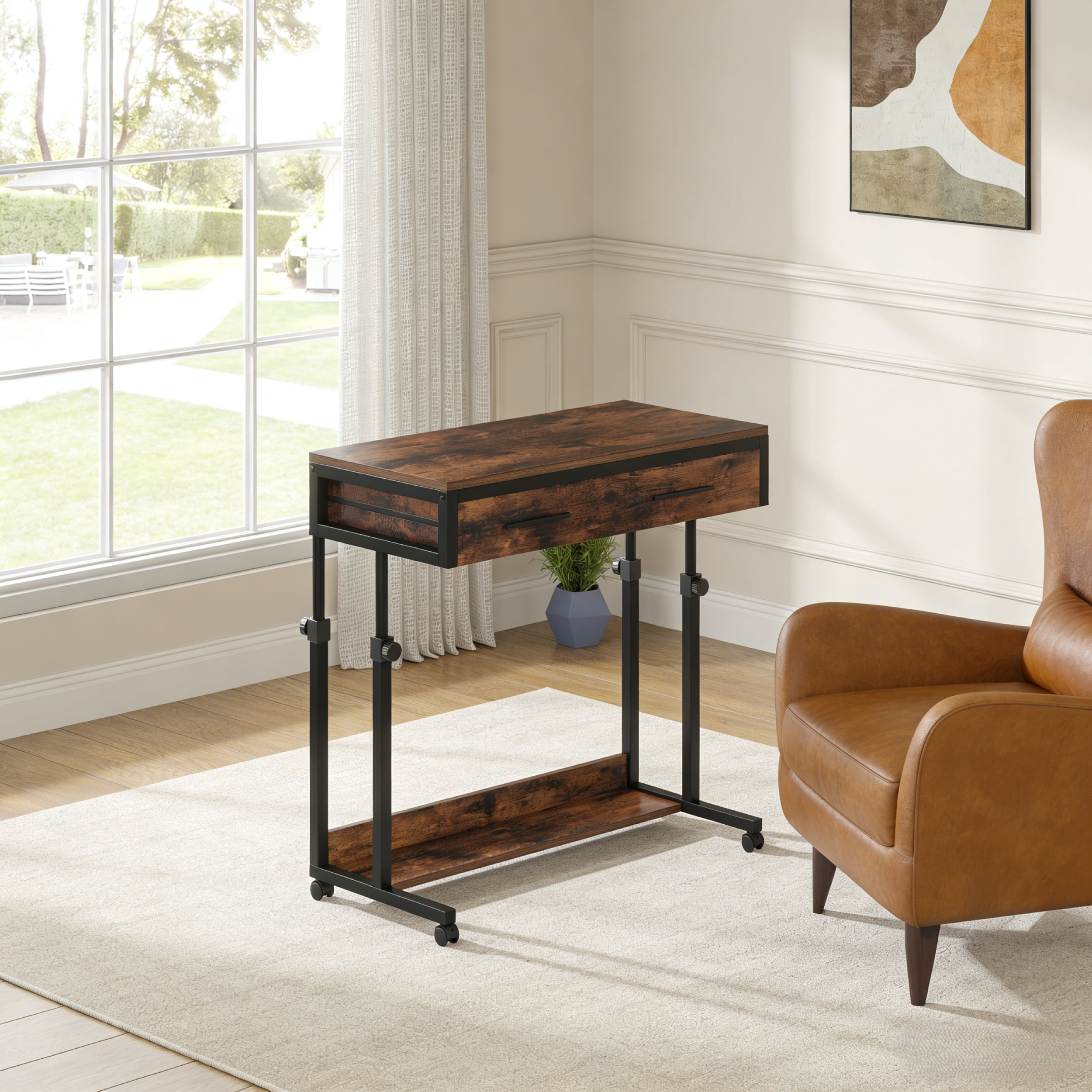 Fnova Mobile Desk with Drawers, Portable Laptop Desk on Wheels, Sofa Side Table, Bed Desk, Small Standing Desk for Home Office