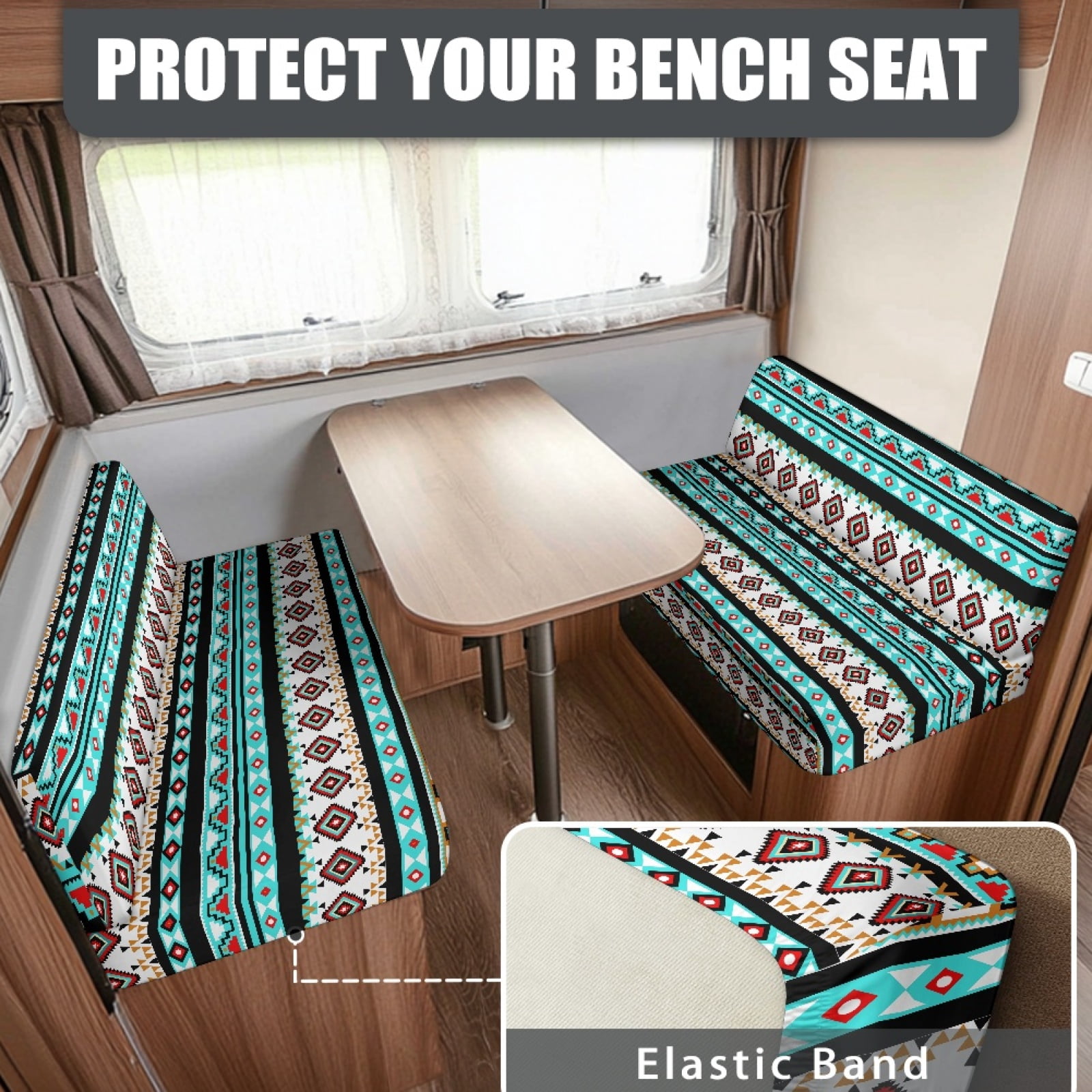 Kuiaobaty American Tribal Pattern Washable RV Dinette Cushions Covers with 1 Backrest Cover & 1 Bench Cove Universal Fit RV Camper Car Bench Sofa Slipcovers Accessories