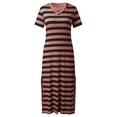 thumbnail image 5 of Jamsmile Womens Tshirts Dress Summer Stripe Print Maxi Short Sleeve V Neck Casual Loose Long Beach Split Dresses, 5 of 6
