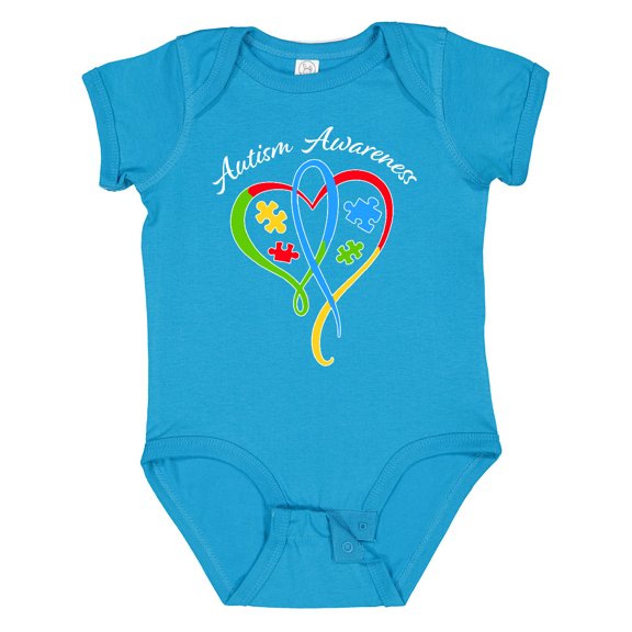 Inktastic Autism Awareness Heart Ribbon and Puzzle Pieces Boys or Girls Baby Bodysuit