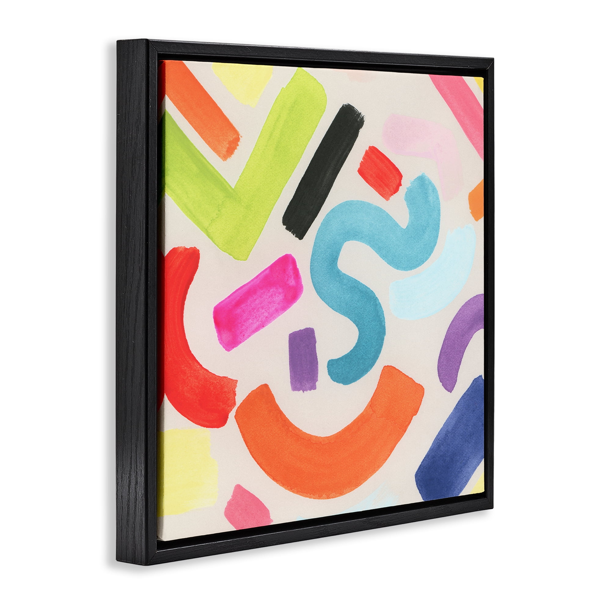 Stupell Industries Retro Squiggle Shapes Abstract Painting Black Floater Framed Canvas Art Print Wall Art, 25 x 25