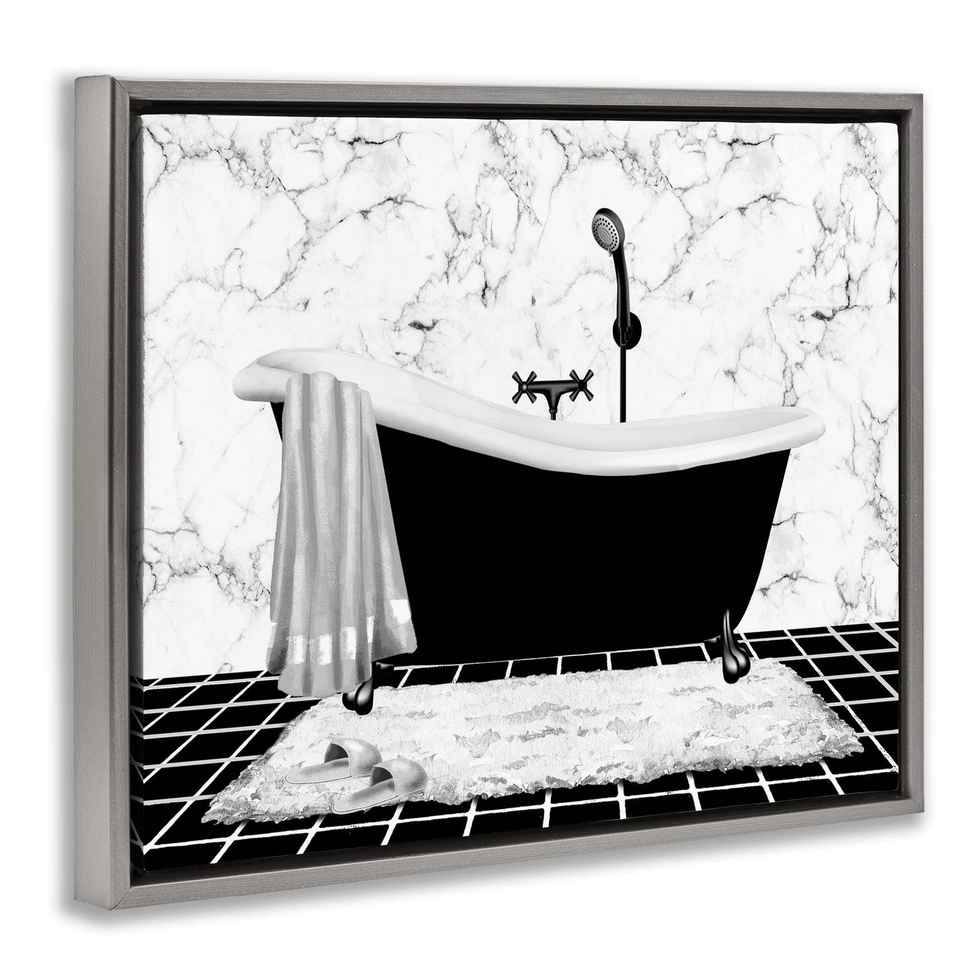 Stupell Industries Marble Pattern Tub Typography Painting Gray Floater Framed Canvas Art Print Wall Art, 31 x 25