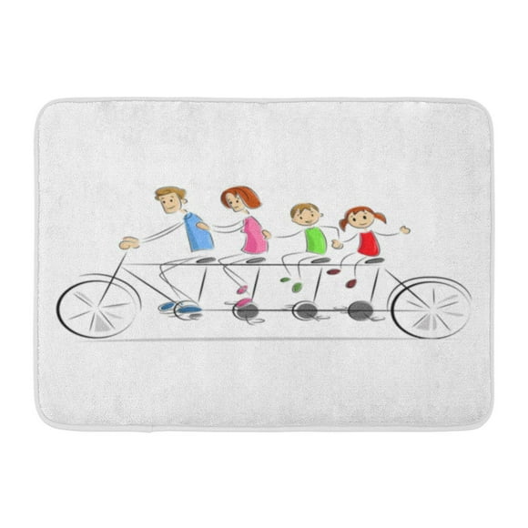 YUSDECOR Happy Bike of Family Enjoying Tandem Bicycle Ride Exercise Kid Rug Doormat Bath Mat 23.6x15.7 inch