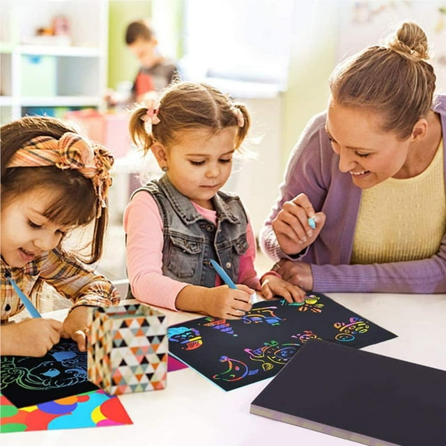 maskred 50pcs Scratch Art Paper for Kids DIY Rainbow Scratch Art Notes Paper Scratch Art Notes Paper Boards Colorful
