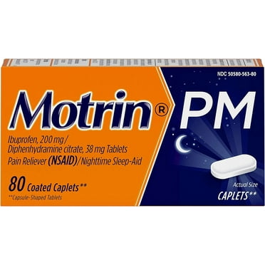 Motrin PM Caplets, 200 mg Ibuprofen & 38 mg Sleep Aid, Nighttime Relief for Minor Pains, 80 ct.