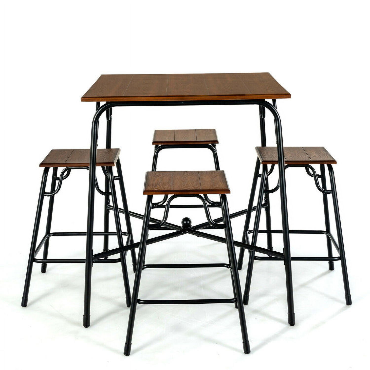 Finihen Dining Set, Dining Table Set, 5 Pieces Bar Table Set with 4 Counter Height Backless Stools, for Home, Restaurant, Rustic Brown Finihen Dining Set, Dining Table Set, 5 Pieces Bar Table Set with 4 Counter Height Backless Stools, for Home, Restaurant, Rustic Brown