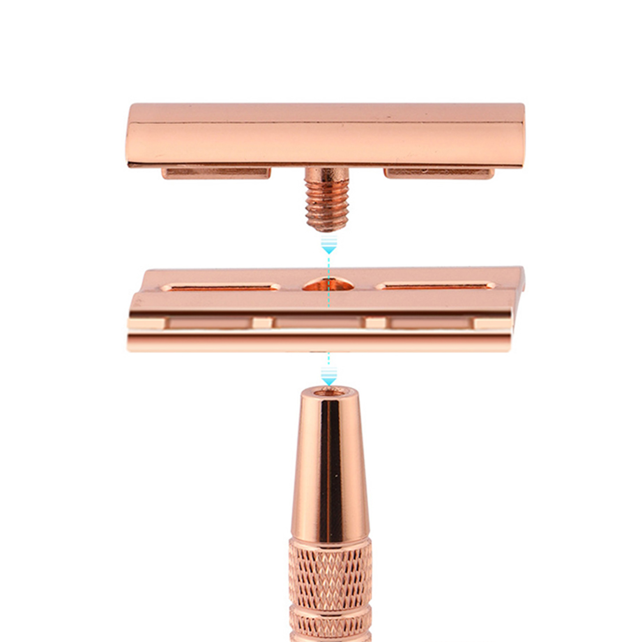 Waysh Classic Wet Shave Men's & Women's 20 Blade Safety Razor Kit with Stand, Rose Gold