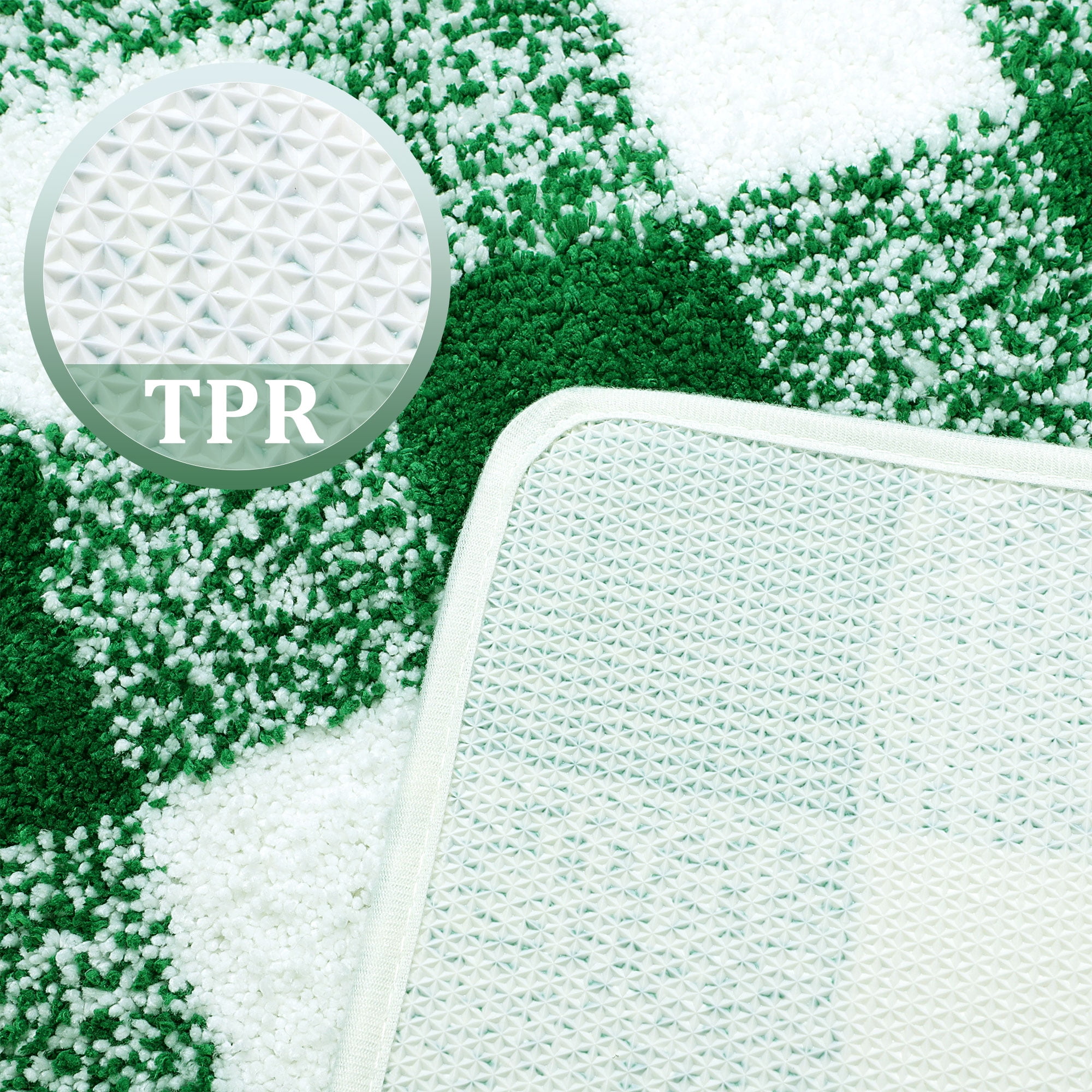 REGALWOVEN Microfiber Plaid Bathroom Rugs, Extra Soft Fluffy Absorbent Bath Rug Green & White 17"x47"